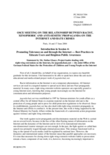Introduction to session 4: Promoting Tolerance on and through the Internet - Best Practices to Educate Users and Heighten Public Awareness, Stefan Glaser, Germany