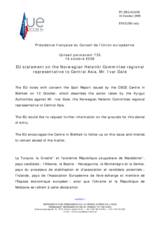 Statement by the French Presidency of the Council of the European Union on the Norwegian Helsinki Committee regional representative to Central Asia, Ivar Dale