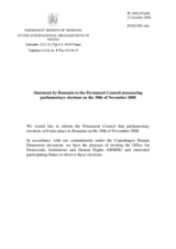 Statement by the Delegation of Romania on the parliamentary elections in Romania on the 30 November 2008