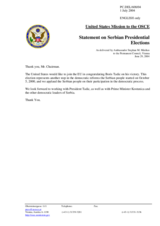 Statement by the Delegation of the United States on the second round of the presidential elections in the Republic of Serbia (Serbia and Montenegro)
