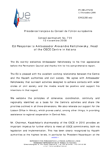 Statement by the French Presidency of the Council of the European Union in response to the report by the Head of the OSCE Centre in Astana, Ambassador Alexandre Keltchewsky