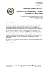 Statement by the Delegation of the United States in response to the address by the President of the OSCE Parliamentary Assembly, Joao Soares