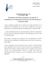 Statement by the French Presidency of the Council of the European Union on the search of the offices of the Memorial organization in St. Petersburg on 4 December 2008 (fr)