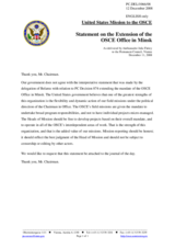 Statement by the Delegation of the United States on the extension of the mandate of the OSCE Office in Minsk until 31 December 2009