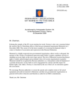 Statement by the Delegation of Norway on the search of the offices of the Memorial organization in St. Petersburg on 4 December 2008