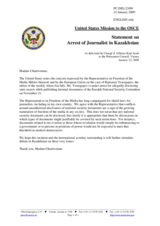 Statement by the Delegation of the United States on the arrest of journalist in Kazakhstan, Ramazan Yesergepov