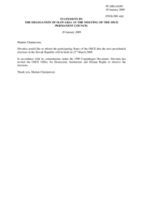 Statement by the Delegation of Slovakia on presidential elections on 21 March 2009