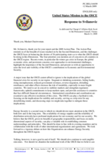 Statement by the Delegation of the United States in response to the OSCE Coordinator of the Economic and Environmental Activities, Goran Svilanovic
