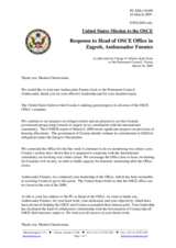 Statement by the Delegation of the United States in response to report by the Head of the OSCE Office in Zagreb, Ambassador Jorge Fuentes