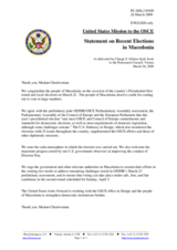 Statement by the Delegation of the United States on recent elections in the former Yugoslav Republic of Macedonia