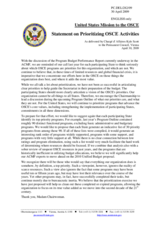 Statement by the Delegation of the United States on prioritizing OSCE Activities