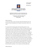 Statement by the Delegation of Norway in response to the report by the Special Representative of the CiO, Ambassador Charalampos Christopoulos