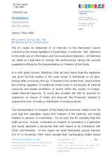 Statement by the Czech Presidency of the Council of the European Union on the draft Law on Information and Communications Networks in Kazakhstan