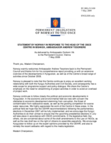 Statement by the Delegation of Norway in response to the report by the Head of the OSCE Centre in Bishkek, Ambassador Andrew Tesoriere