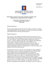 Statement by the Delegation of Norway in response to the report by the Head of the OSCE Mission to Bosnia and Herzegovina, Ambassador Garry Robbins