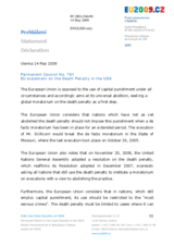 Statement by the Czech Presidency of the Council of the European Union on the Death Penalty in the USA