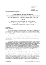Statement by the Delegation of the Russian Federation in response to the address by the Chairman of the Committee of Ministers of the Council of Europe, Minister of Foreign Affairs of Slovenia, Samuel Zbogar