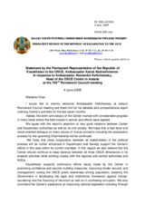 Statement by the Delegation of Kazakhstan in response to the report by the Head of the OSCE Centre in Astana, Ambassador Alexandre Keltchewsky