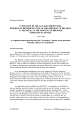 Statement by the Delegation of Belarus in response to the report on the Alliance of Civilizations by the Secretary General, Ambassador Marc Perrin de Brichambaut