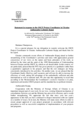 Statement by the Delegation of Ukraine in response to the report by the OSCE Project Coordinator in Ukraine, Ambassador Lubomir Kopaj