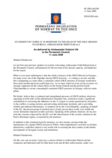 Statement by the Delegation of Norway in response to the report by the Head of the OSCE Mission to Georgia, Ambassador Terhi Hakala