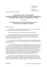 Statement by the Delegation of the Delegation of the Russian Federation in response to the report by the OSCE Project Coordinator in Uzbekistan, Ambassador Istvan Venczel