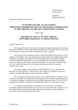 Statement by the Delegation of the Russian Federation in response to the report by the High Commissioner on National Minorities, Knut Vollebaek