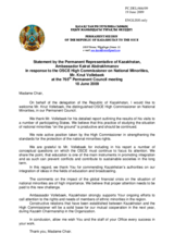 Statement by the Delegation of Kazakhstan in response to the report by the High Commissioner on National Minorities, Knut Vollebaek