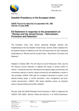 Statement by the Swedish Presidency of the Council of the European Union in response to the presentation on "Women and the Armed Forces - Recruitment, Promotion and Retention"