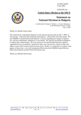 Statement by the Delegation of the United States on the parliamentary elections in Bulgaria