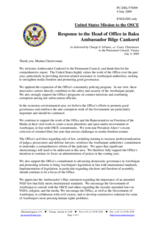 Statement by the Delegation of the United States in response to the report by the Head of the OSCE Office in Baku, Ambassador Bilge Cankorel