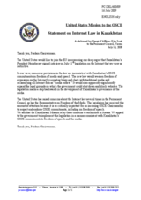 Statement by the Delegation of the United States on the Law "On amendments to some legislative acts of the Republic of Kazakhstan concerning information and communication networks"