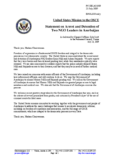 Statement by the Delegation of the United States on the arrest of two Azerbaijani youth organisation members