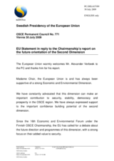 Statement by the Swedish Presidency of the Council of the European Union in response to Charimanship's Report on the Future Orientation of the Second Dimension