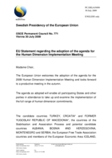 Statement by the Swedish Presidency of the Council of the European Union on the adoption of the agenda for the Human Dimension Implementation Meeting