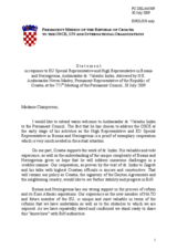 Statement by the Delegation of Croatia in response to the address by the High Representative and European Union Special Representative in Bosnia and Herzegovina, Ambassador Valentin Inzko