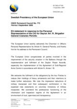 Statement by the Swedish Presidency of the Council of the European Union in response to the report by the Brigadier General Costanzo Periotto, Personal Representative of the Chairman-in-Office for Article IV of the Dayton Peace Accords