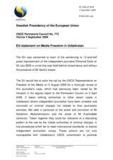Statement by the Swedish Presidency of the Council of the European Union on media freedom in Uzbekistan