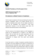 Statement by the Swedish Presidency of the Council of the European Union on media freedom in Kazakhstan