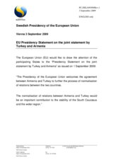 Statement by the Swedish Presidency of the Council of the European Union on the joint statement by Turkey and Armenia