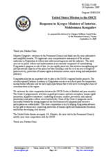 Statement by the Delegation of the United States in response to the address by the Minister of Interior Affairs of Kyrgyzstan, Lt. gen. of police M. T. Kongantiev