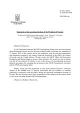 Statement by the Delegation of Ukraine on presidential elections in Ukraine