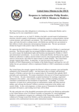 Statement by the Delegation of the United States in response to the report by the Head of OSCE Mission to Moldova, Ambassador Philip Remler