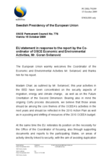 Statement by the Swedish Presidency of the Council of the European Union in response to the report by the Co-ordinator of OSCE Economic And Environmental Activities, Goran Svilanovic