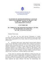 Statement by the Delegation of the Holy See in response to the address by the Minister of Foreign Affairs of Lithuania, Vygaudas Usackas