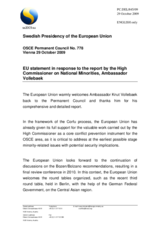 Statement by the Swedish Presidency of the Council of the European Union in response to the report by the High Commissioner on National Minorities, Ambassador Knut Vollebaek