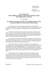 Statement by the Swedish Presidency of the Council of the European Union in response to the reports by the three Personal Representatives of the Chairman-in-Office for tolerance and non-discrimination