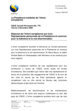 Statement by the Swedish Presidency of the Council of the European Union in response to the reports by the three Personal Representatives of the Chairman-in-Office for tolerance and non-discrimination (fr)