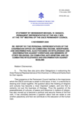 Statement by the Delegation of the Holy See in response to the reports by the three Personal Representatives of the Chairman-in-Office for tolerance and non-discrimination