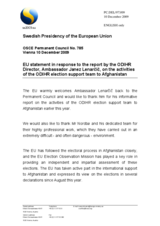 Statement by the Swedish Presidency of the Council of the European Union in response to the report on the activities of the ODIHR election support team to Afghanistan by the Director of the ODIHR, Ambassador Janez Lenarcic